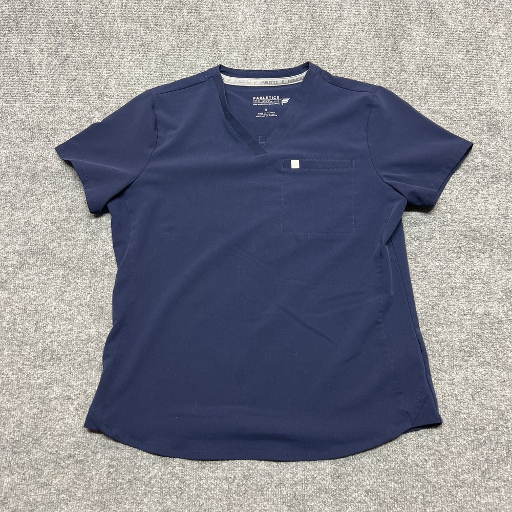Fabletics Vital 1-Pocket Scrub Top Womens Small Blue Short Sleeve Shirt